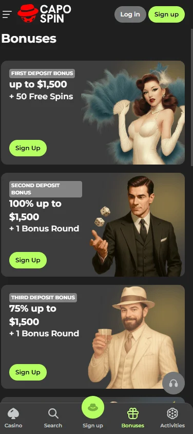 Capospin Casino mobile promotions experience with bonus and VIP offers